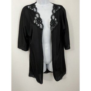 Vintage USA Made Black Lace Cover-up Nylon Top Size M Jacket Intimates Sleepwear